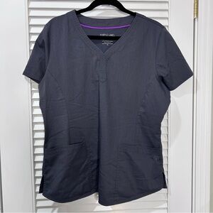 Purple Label Scrub Top XL Gray V-Neck Medical Uniform Womens